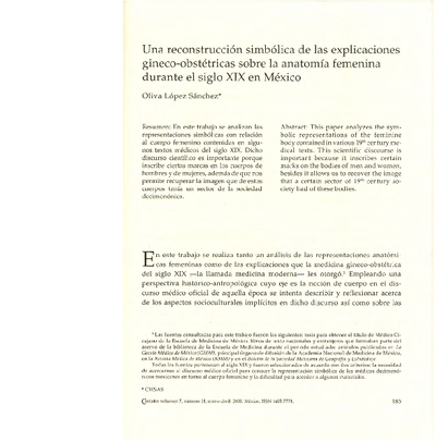 Una reconstrucción simbólica de las explicaciones gineco-obstétricas sobre la anatomía femenina durante el siglo XIX en México