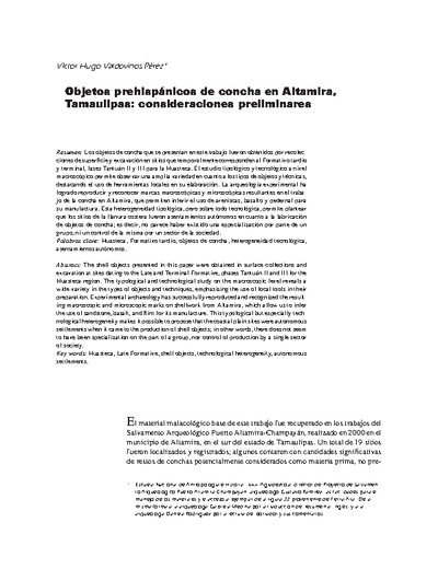 Objetos prehispánicos de concha en Altamira, Tamaulipas: consideraciones preliminares