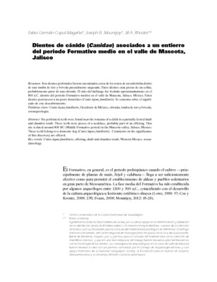 Dientes de cánido (Canidae) asociados a un entierro del periodo Formativo medio en el valle de Mascota, Jalisco