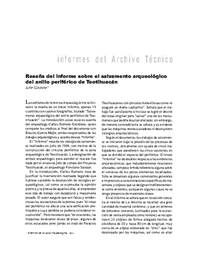 Reseña del informe sobre el salvamento arqueológico del anillo periférico de Teotihuacán