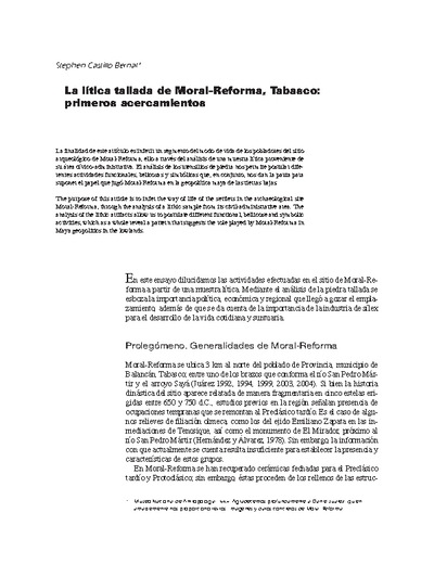 La lítica tallada de Moral-Reforma, Tabasco: primeros acercamientos