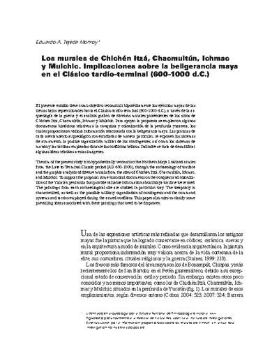 Los murales de Chichén Itzá, Chacmultún, Ichmac y Mulchic. Implicaciones sobre la beligerancia maya en el Clásico tardío-terminal (600-1000 d.C.)