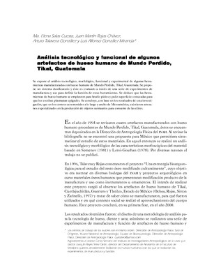 Análisis tecnológico y funcional de algunos artefactos de hueso humano de Mundo Perdido, Tikal, Guatemala