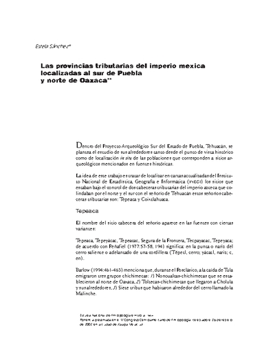 Las provincias tributarias del imperio mexica localizadas al sur de Puebla y norte de Oaxaca