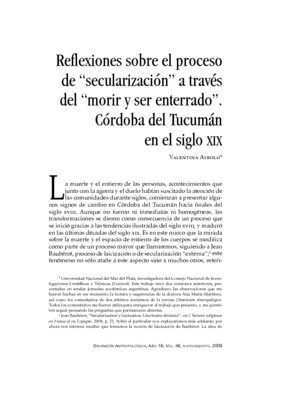 Reflexiones sobre el proceso de “secularización” a través del “morir y ser enterrado”. Córdoba del Tucumán en el siglo XIX