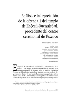 Análisis e interpretación de la ofrenda 1 del templo de Ehécatl-Quetzalcóatl, procedente del centro ceremonial de Texcoco