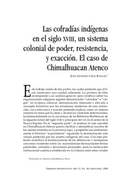 Las cofradías indígenas en el siglo XVIII, un sistema colonial de poder, resistencia, y exacción. El caso de Chimalhuacan Atenco