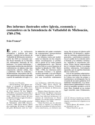 Dos informes ilustrados sobre Iglesia, economía y costumbres en la Intendencia de Valladolid de Michoacán, 1789-1790.