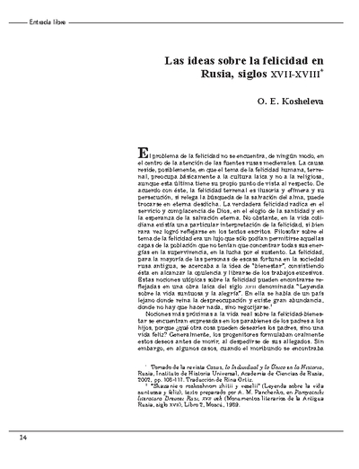 Las ideas sobre la felicidad en Rusia, siglos XVII-XVIII