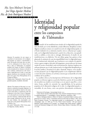 Identidad y religiosidad popular entre los campesinos de Tlalmanalco