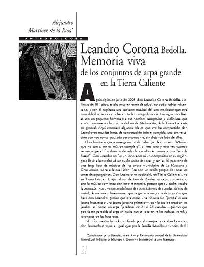 Leandro Corona Bedolla. Memoria viva de los conjuntos de arpa grande en Tierra Caliente