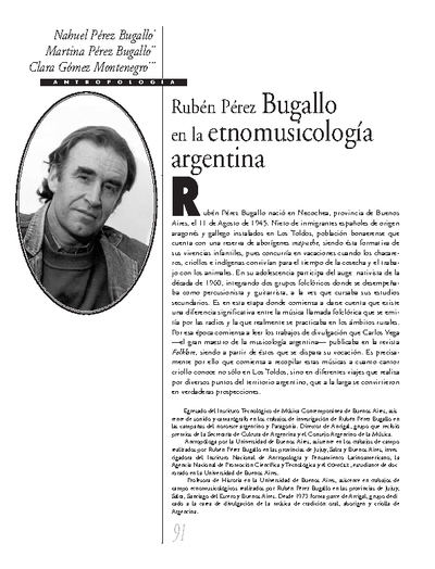 Rubén Pérez Bugallo en la etnomusicología argentina
