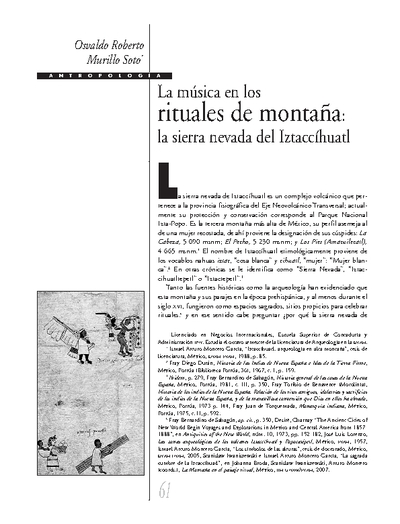 La música en los rituales de montaña: la sierra nevada de Iztaccíhuatl