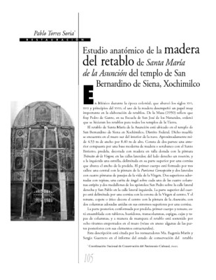 Estudio anatómico de la madera del retablo de Santa María de la Asunción del templo de San Bernardino de Siena, Xochimilco