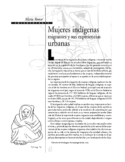 Mujeres indígenas migrantes y sus experiencias urbanas