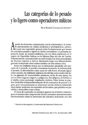 Las categorías de lo pesado y lo ligero como operadores míticos