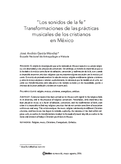 “Los sonidos de la fe”.  Transformaciones de las prácticas musicales de los cristianos en México