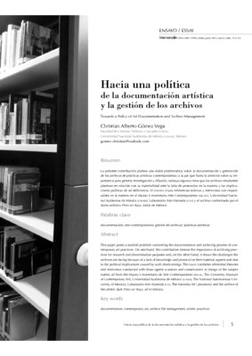 Hacia una política de la documentación artística y la gestión de los archivos