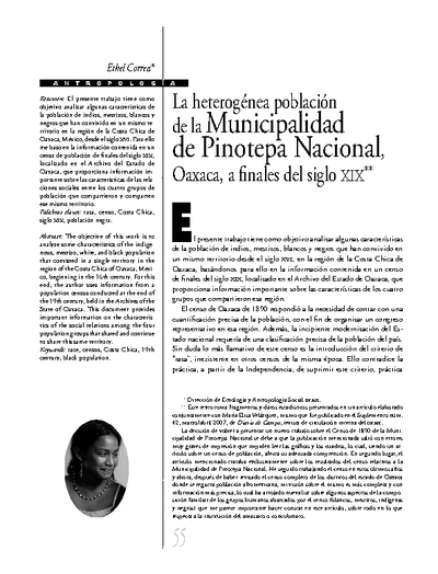 La heterogénea población  de la Municipalidad de Pinoteca Nacional, Oaxaca, a finales del siglo XIX