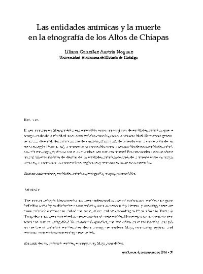 Las entidades anímicas y la muerte en la etnografía de los Altos de Chiapas