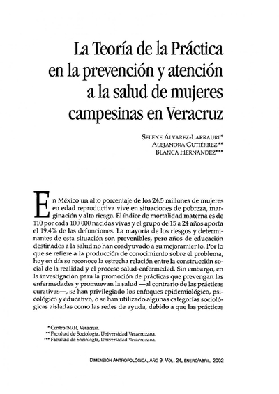 La Teoría de la Práctica en la prevención y atención a la salud de mujeres  campesinas en Veracruz