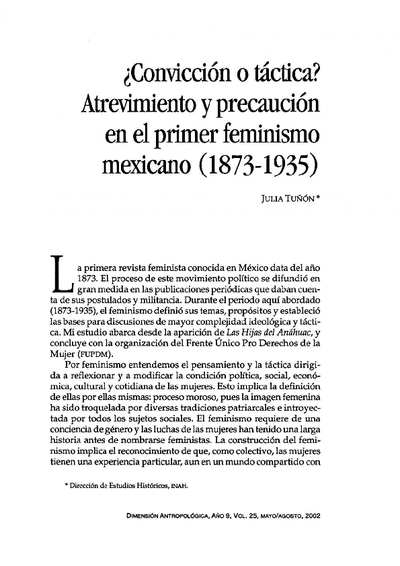 ¿Convicción o táctica? Atrevimiento y precaución en el primer feminismo mexicano (1873-1935)