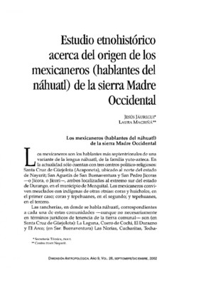 Estudio etnohistórico acerca del origen de los mexicaneros (hablantes del náhuatl) de la sierra Madre Occidental