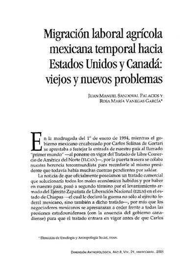 Migración Laboral agrícola mexicana temporal hacía Estados Unidos y Canadá: viejos y nuevos problemas