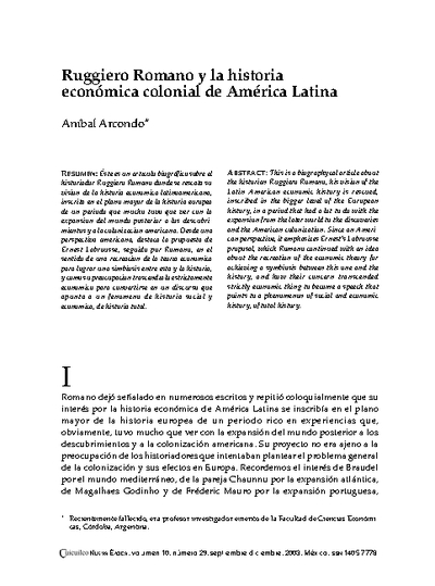 Ruggiero Romano y la historia económica colonial de América Latina