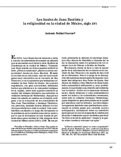 Los Anales de Juan Bautista y la religiosidad en la ciudad de México, siglo XVI