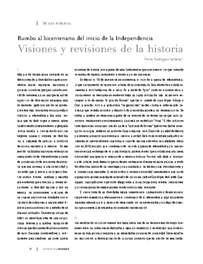 Rumbo al bicentenario del inicio de la Independencia. Visiones y revisiones de la historia