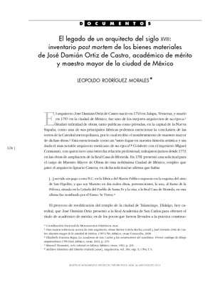 El legado de un arquitecto del siglo XVIII: inventario post mortem de los bienes materiales de José Damián Ortiz de Castro, académico de mérito y maestro mayor de la ciudad de México