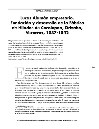 Lucas Alamán empresario. Fundación y desarrollo de la Fábrica de Hilados de Cocolapan, Orizaba, Veracruz, 1837-1842