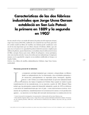 Características de las dos fábricas industriales que Jorge Unna Gerson estableció en San Luis Potosí: la primera en 1889 y la segunda en 1903