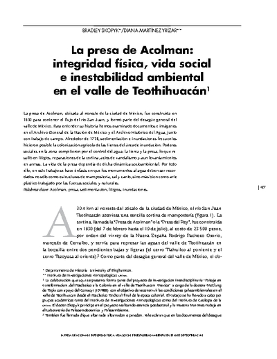 La presa de Acolman: integridad física, vida social e inestabilidad ambiental en el valle de Teothihuacán