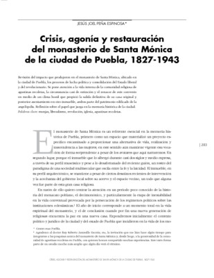 Crisis, agonía y restauración del monasterio de Santa Mónica de la ciudad de Puebla, 1827-1943