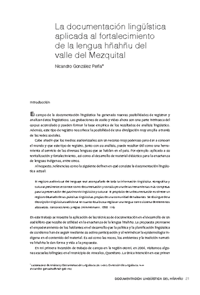 La documentación lingüística aplicada al fortalecimiento de la lengua hñahñu del valle del Mezquital