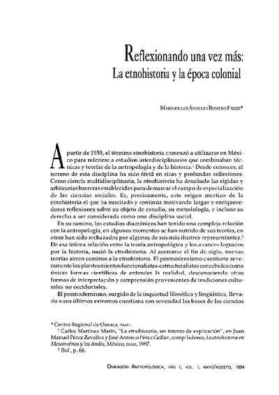 Reflexionando una vez más: La etnohistoria y la época colonial