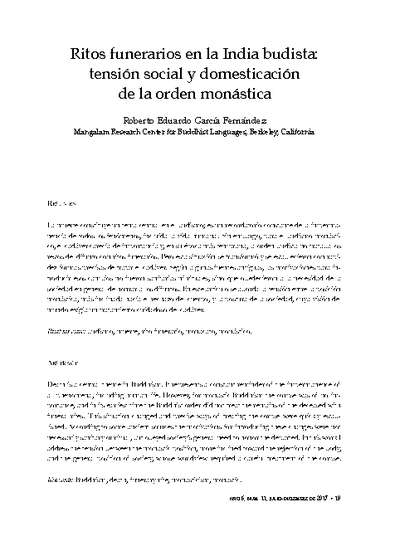 Ritos funerarios en la India budista: Tensión social y domesticación de la orden monástica