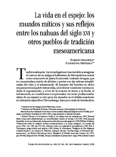 La vida en el espejo: los mundos míticos y sus reflejos entre los nahuas del siglo XVI y otros pueblos de tradición mesoamericana