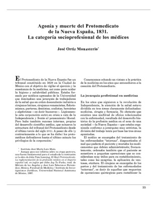 Agonía y muerte del Protomedicato de la Nueva España, 1831. La categoría socioprofesional de los médicos