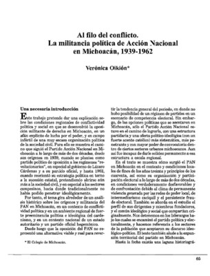 Al filo del conflicto. La militancia política de Acción Nacional en Michoacán, 1939-1962