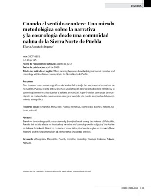 Cuando el sentido acontece. Una mirada metodológica sobre la narrativa y la cosmología desde una comunidad nahua de la Sierra No