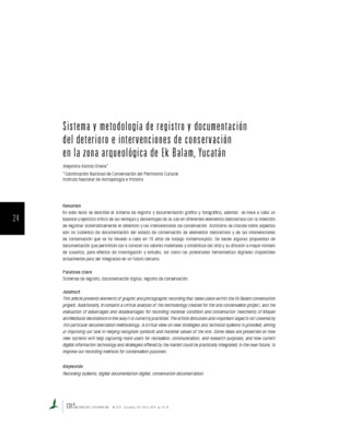 Sistema y metodología de registro y documentación del deterioro e intervenciones de conservación en la zona arqueológica de Ek Balam, Yucatán