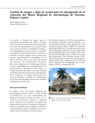 Gestión de riesgos y plan de acción para la salvaguarda de la colección del Museo Regional de Antropología de Yucatán, Palacio Cantón