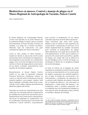 Biodeterioro en museos. Control y manejo de plagas en el Museo Regional de Antropología de Yucatán, Palacio Cantón
