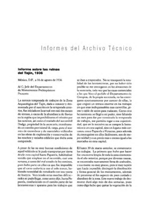 Informes sobre las ruinas del Tajín