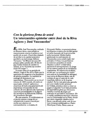 Con la gloriosa firma de usted. Un intercambio epistolar entre José de la Riva Agüero y José Vasconcelos