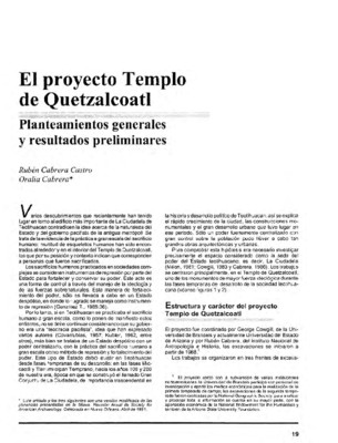 El proyecto Templo de Quetzalcoatl