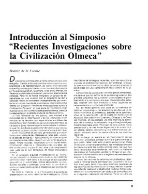 Introducción al Simposio "Recientes Investigaciones sobre la Civilización Olmeca"